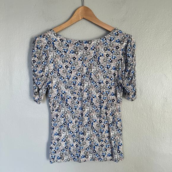 Free People Peasant Top Women's Hollywood Floral V-Neck Ruched Sleeve Top Size S - Picture 3 of 10